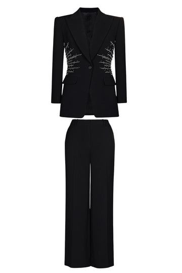 Sparkly noir 2 pièces pointe revers femmes bal costumes avec perles